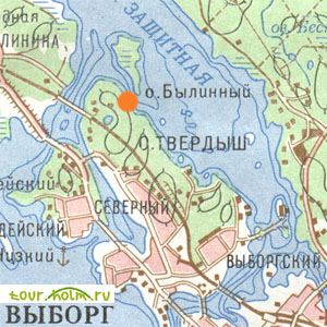 Схема расположения. Кружком обозначен скальный массив.